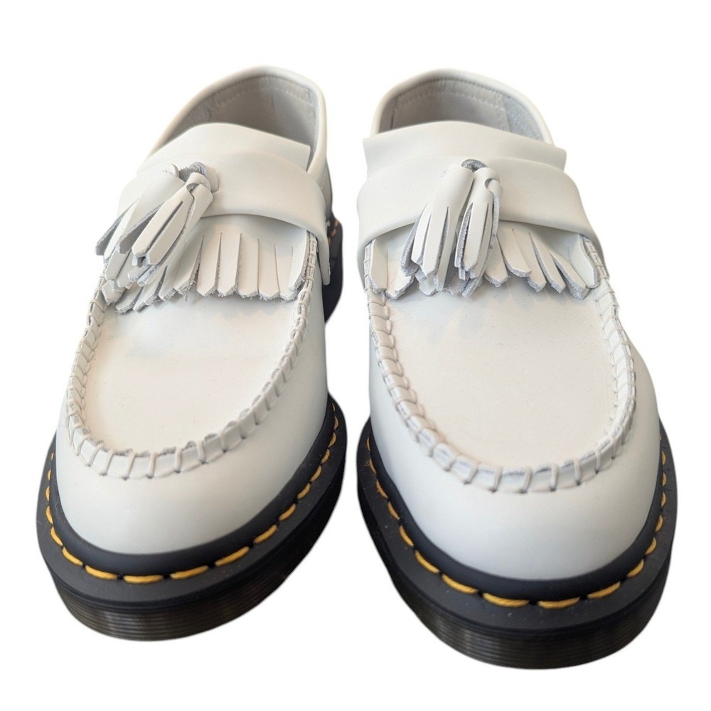 Dr. Martens Adrian White Leather Tassel Loafers Womens 9 Yellow Stitching - Picture 2 of 6